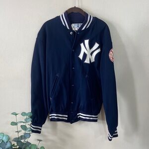 Vintage 1970's Aladen NY Yankee's Varsity Bomber Jacket Blue White 40 Baseball